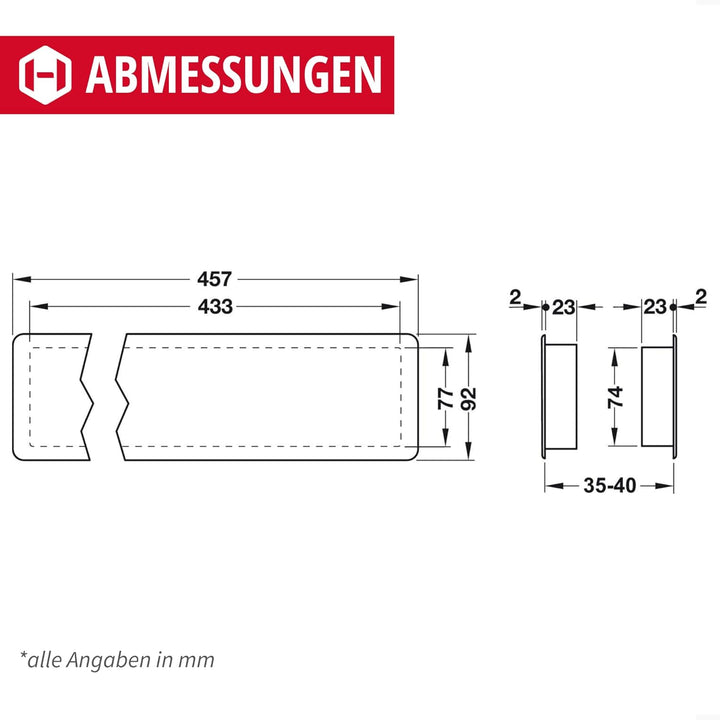 Gedotec Lüftungsgitter | 457 x 92 mm | 1 Stück | Tür-Gitter Weiss Kunststoff ABS | Türlüftung für Tü