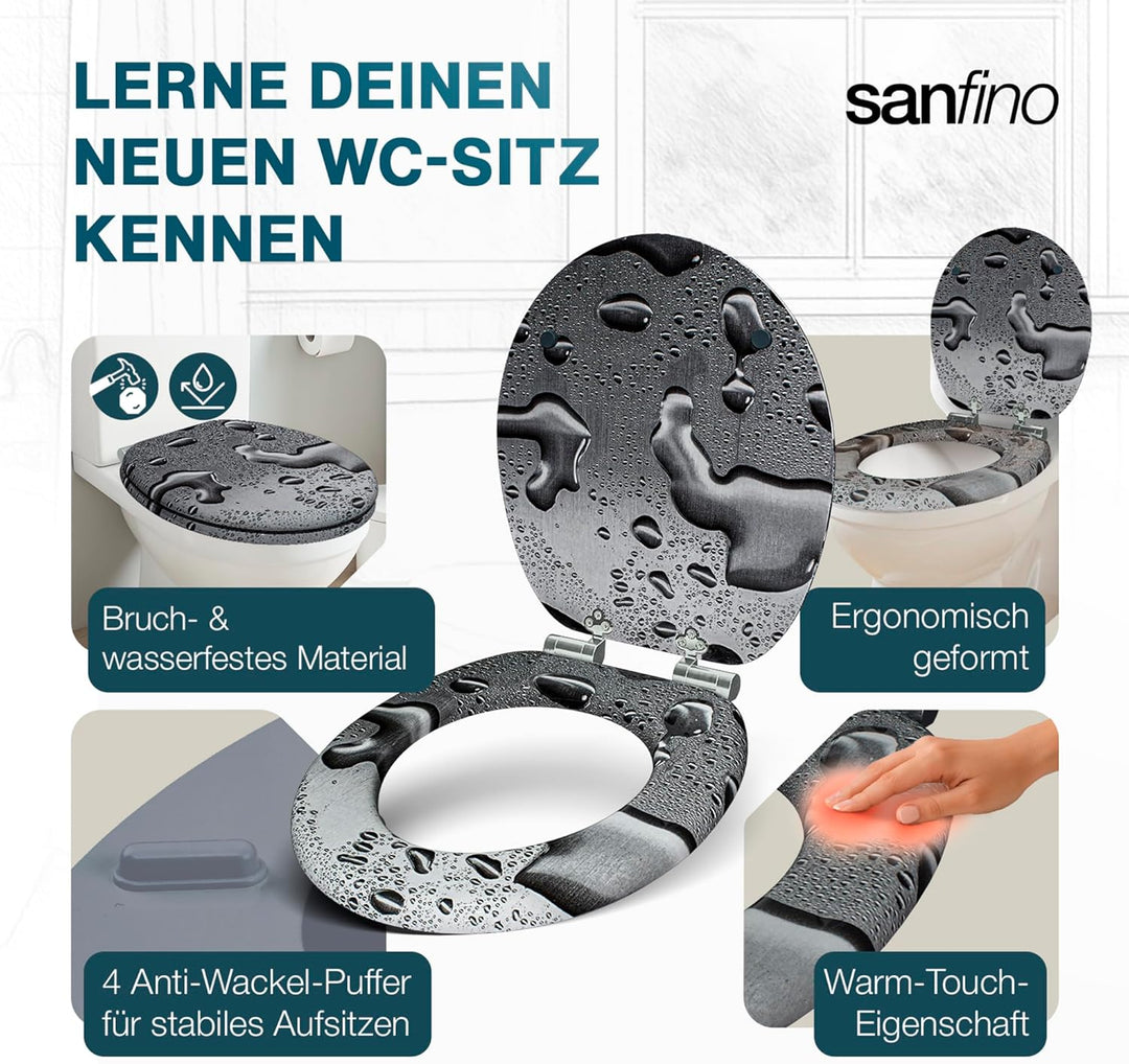 SANFINO® Premium WC Sitz mit Absenkautomatik – hochwertige Toilettendeckel aus Holz, viele bunte Mot