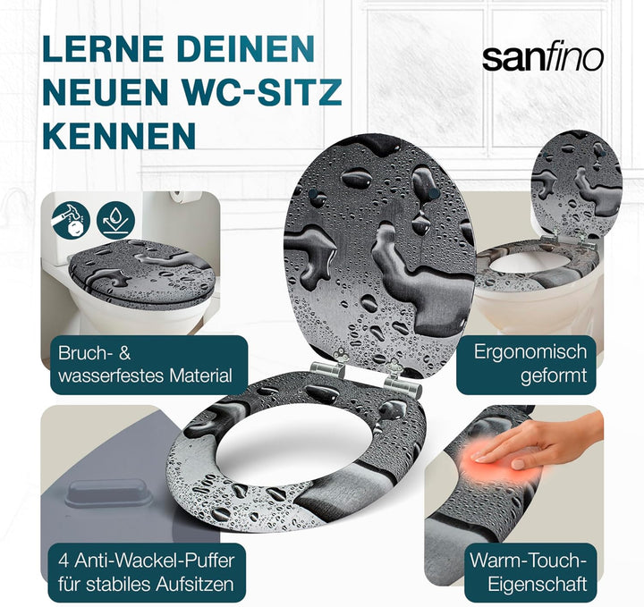SANFINO® Premium WC Sitz mit Absenkautomatik – hochwertige Toilettendeckel aus Holz, viele bunte Mot