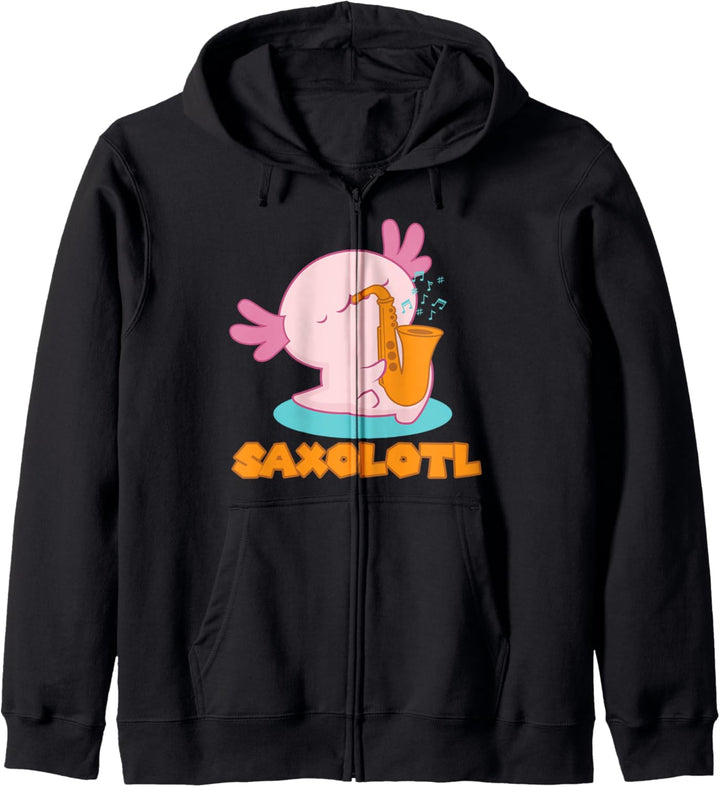 Saxolotl I Sax Bari Saxophon Pink Axolotl Geschenk Kapuzenjacke