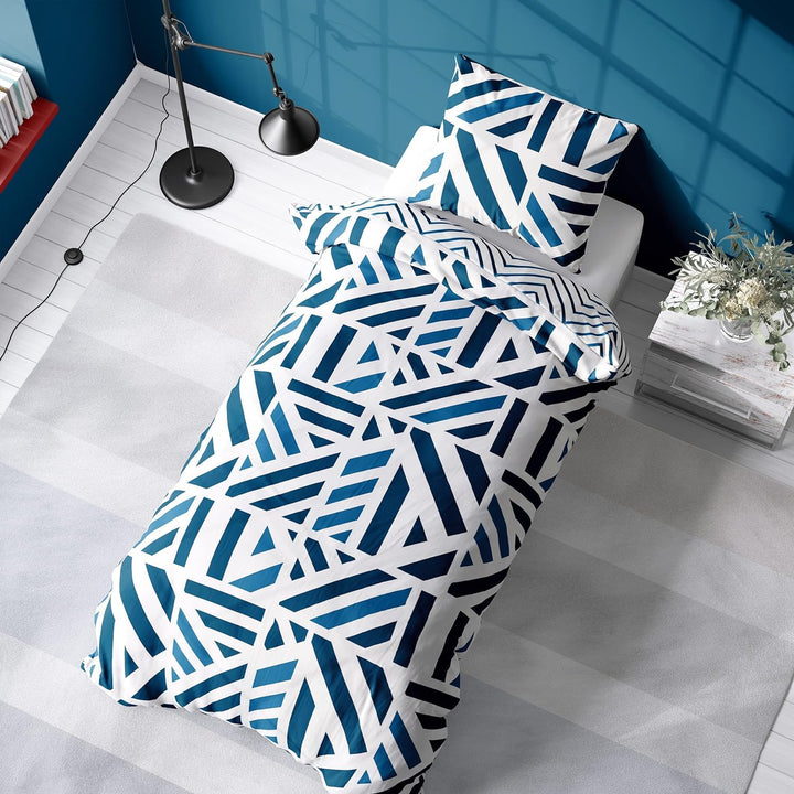 Nautica Home Orion_Bettwäsche Set_hochwertiger Renforce%100 Baumwolle Blau, weiss 155X220 + 80X80+ K