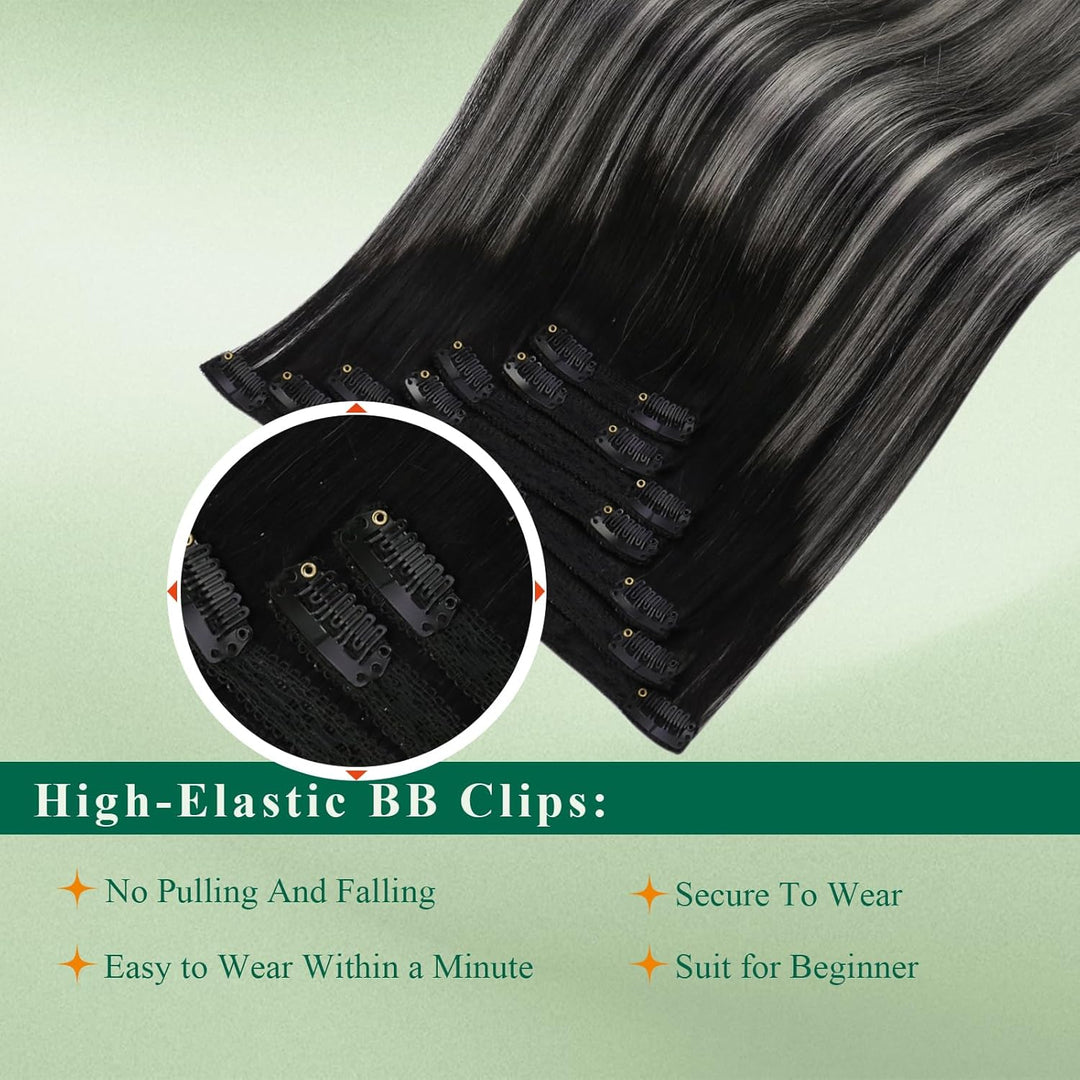 Easyouth Balayage Clip in Extensions Echthaar Schwarz Clip Extensions Remy Echthaar Clip in Haarverl