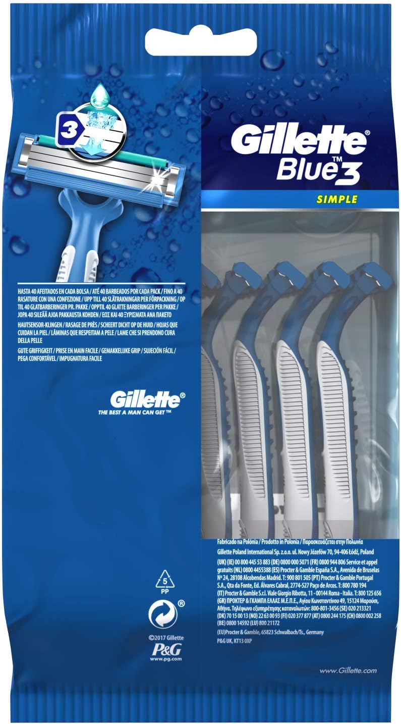 Gillette Blue 3 Simple Einwegrasierer Männer, 8 Rasierer mit 3-fach Klinge, fixierter Klingenkopf, F