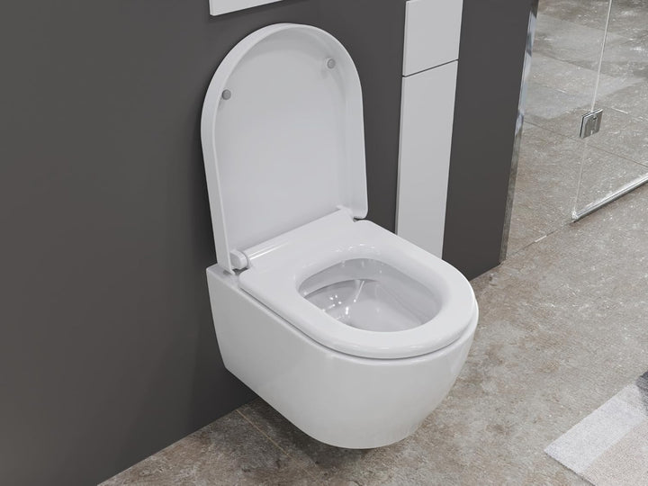SSWW | Toilette für Gäste-WC, Spülrandloses WC mit Softclose Deckel, Hänge-WC aus Keramik, Wand-WC |