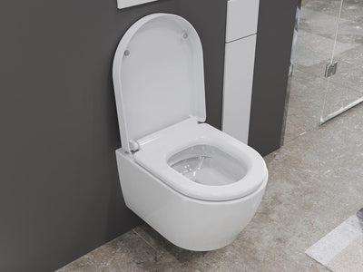 SSWW | Toilette für Gäste-WC, Spülrandloses WC mit Softclose Deckel, Hänge-WC aus Keramik, Wand-WC |