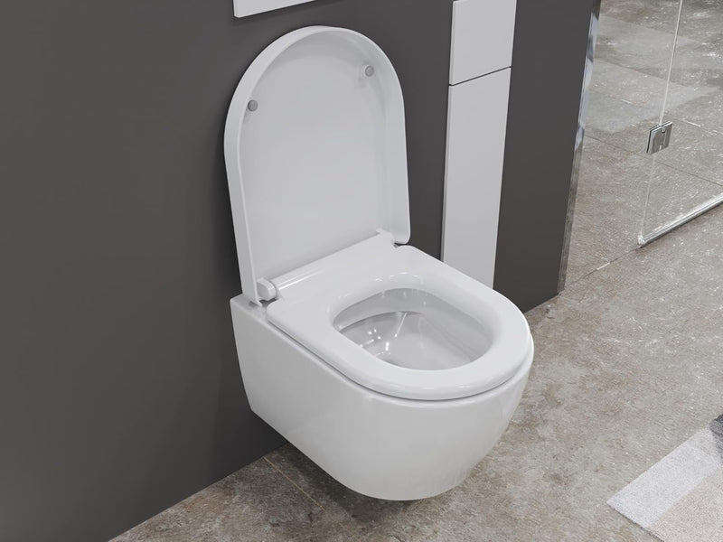 SSWW | Toilette für Gäste-WC, Spülrandloses WC mit Softclose Deckel, Hänge-WC aus Keramik, Wand-WC |