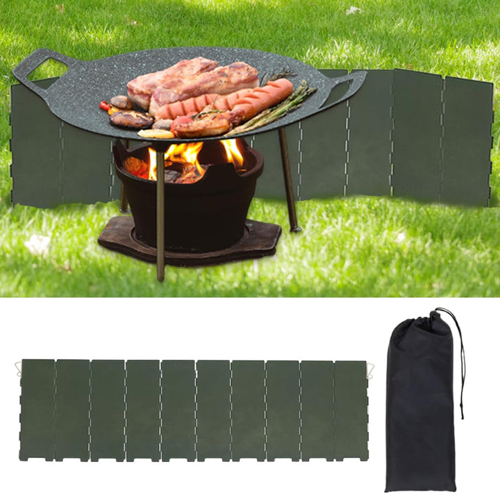 Windschutz für Campingkocher – Faltbarer 10-Panel-Metallofen Windblocker | Leichtes Grillzubehör mit