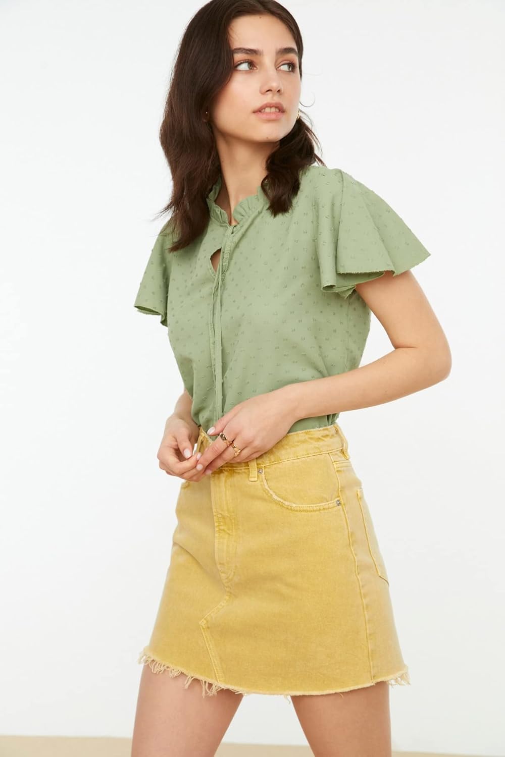 TRENDYOL Damen Woman Regular Standard Mandarin Collar Woven Blouse Hemd 34 Mint, 34 Mint