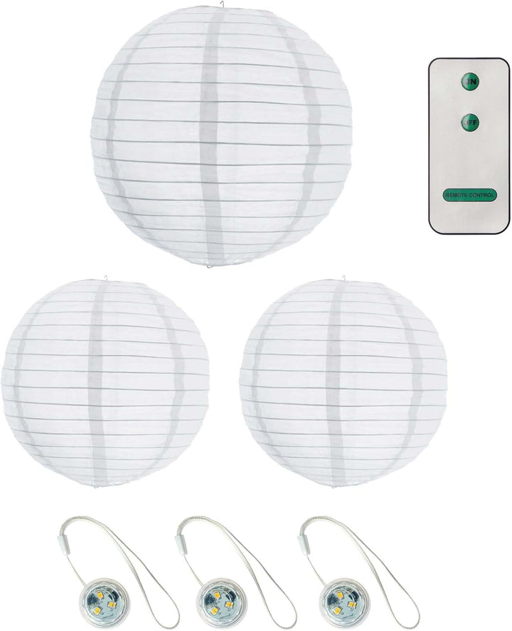 Hellum LED Lampions aussen wetterfest mit Fernbedienung 3er Set, Lampions weiss mit warmweissen LED