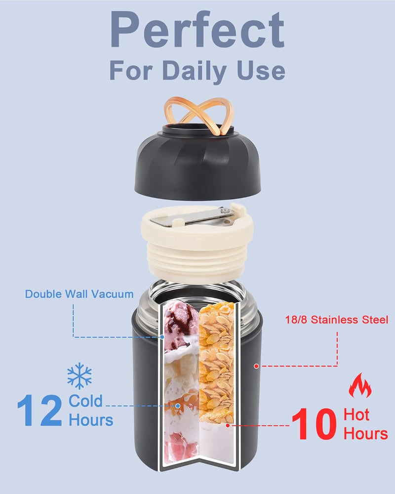 Dreamhigh® Thermobehälter für Essen 550 ml, Edelstahl Thermobecher mit faltbaren Löffel, Warmhaltebe