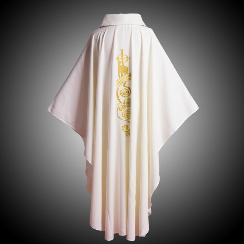 BLESSUME Chasuble Kirche Pastoren gewänder Lamm Gestickte Priester Robe Weiss Weiss Einheitsgrösse,