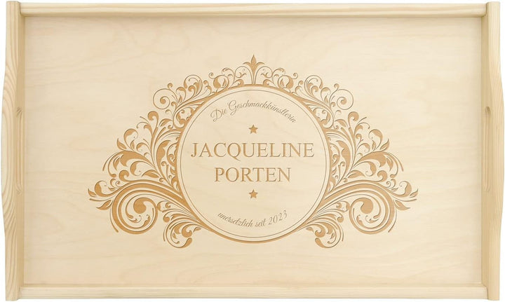 Maverton Serviertablett mit Gravur - personalisiert - Tabletttisch mit Griffen - klappbare Beine - e