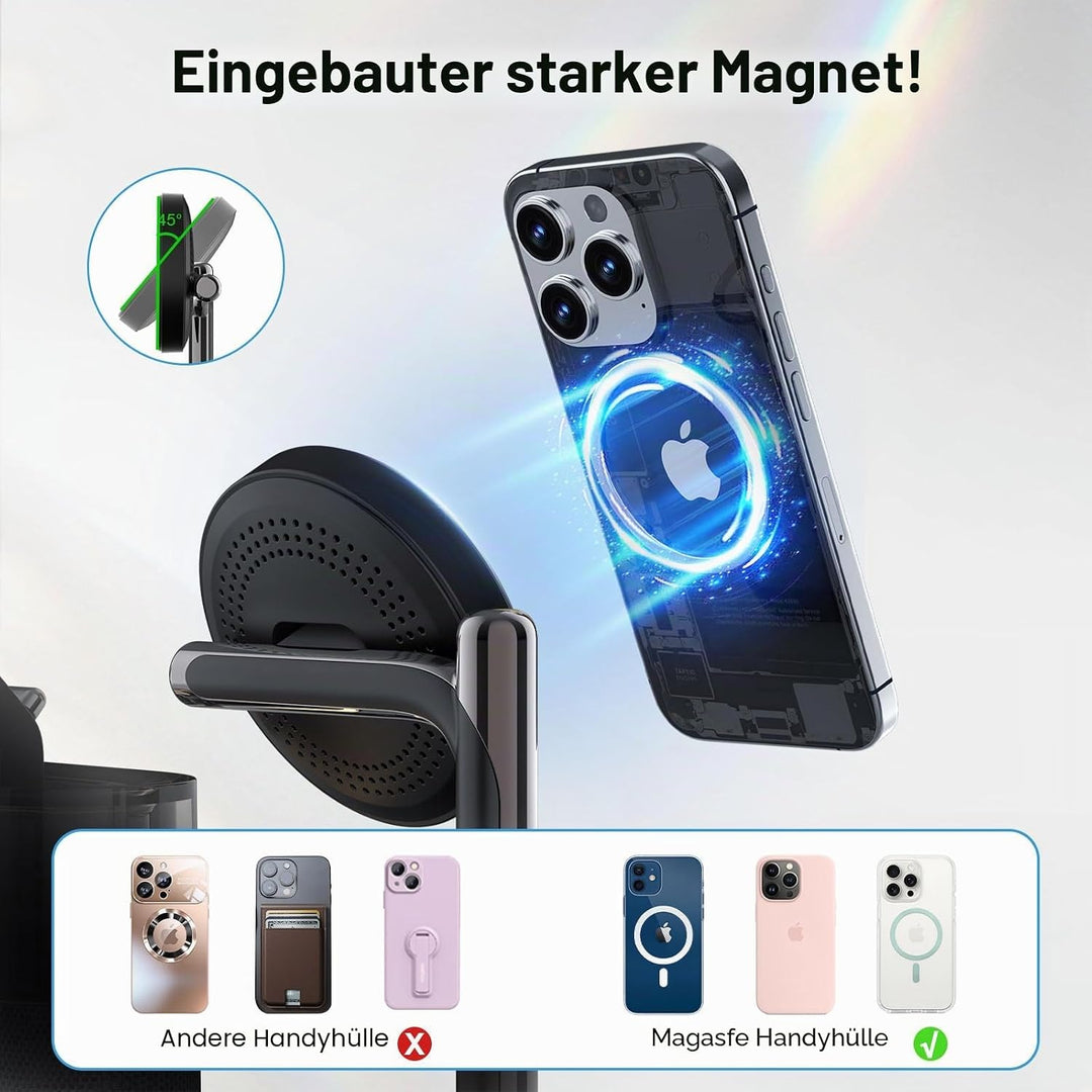 5-in-1-Kabellader mit Wecker, kabellose LadeStation mit Nachttischlampe kompatibel mit iPhone 17 16