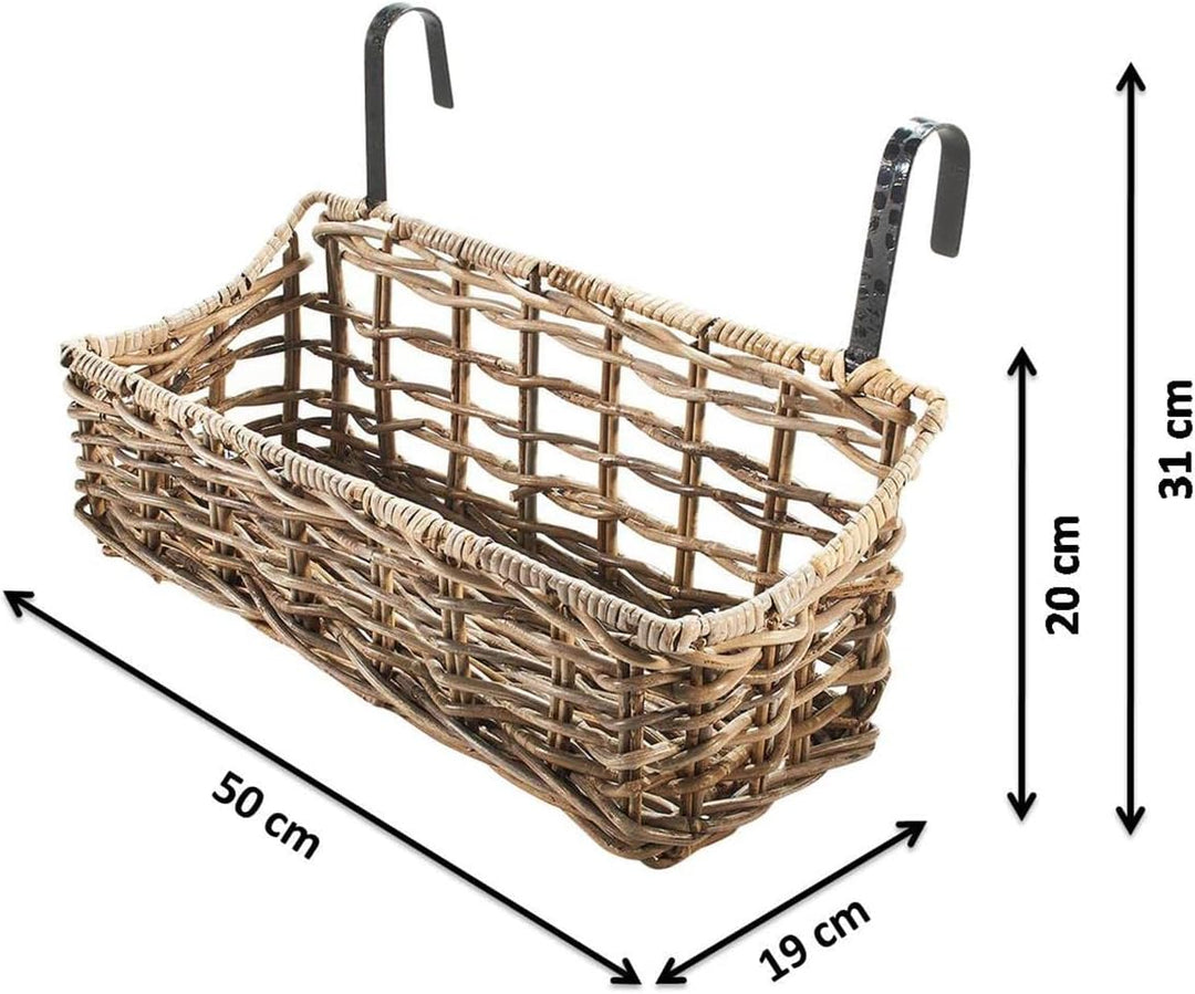 Kobolo Balkonkasten stabil und robust - Rattan - licht geflochten - 50x18x20 cm