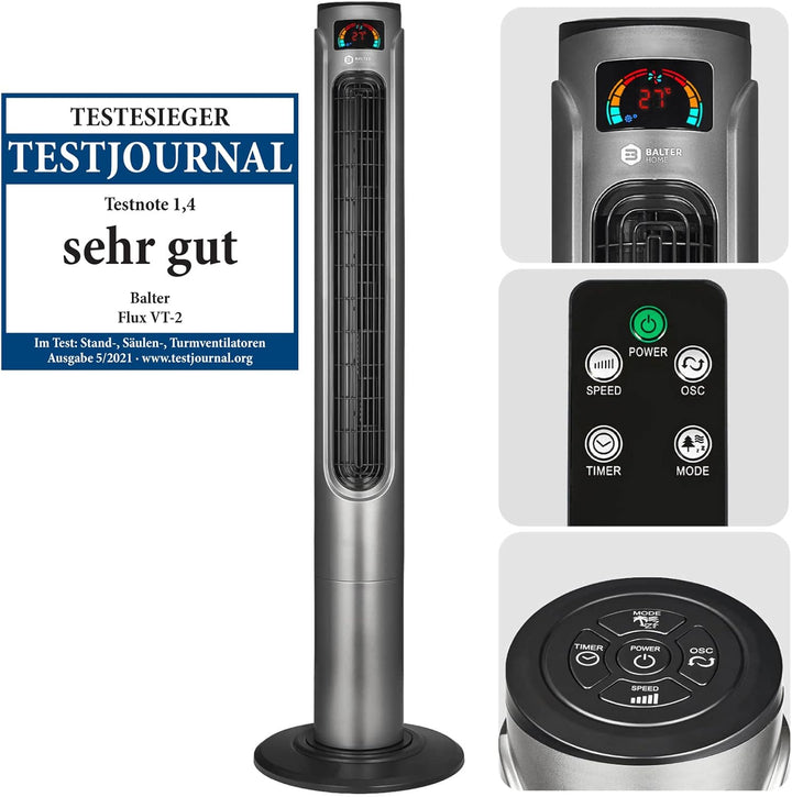 Balter Turmventilator mit Fernbedienung, 120 cm hoch, Leise, Testsieger, Ventilator, Standventilator