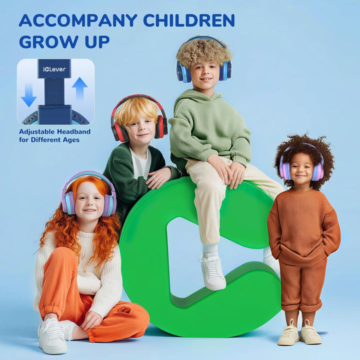 iClever Bluetooth Kinder Kopfhörer, Farbige LED-Leuchten, Kinderkopfhörer Over-Ear mit 74/85/94dB La