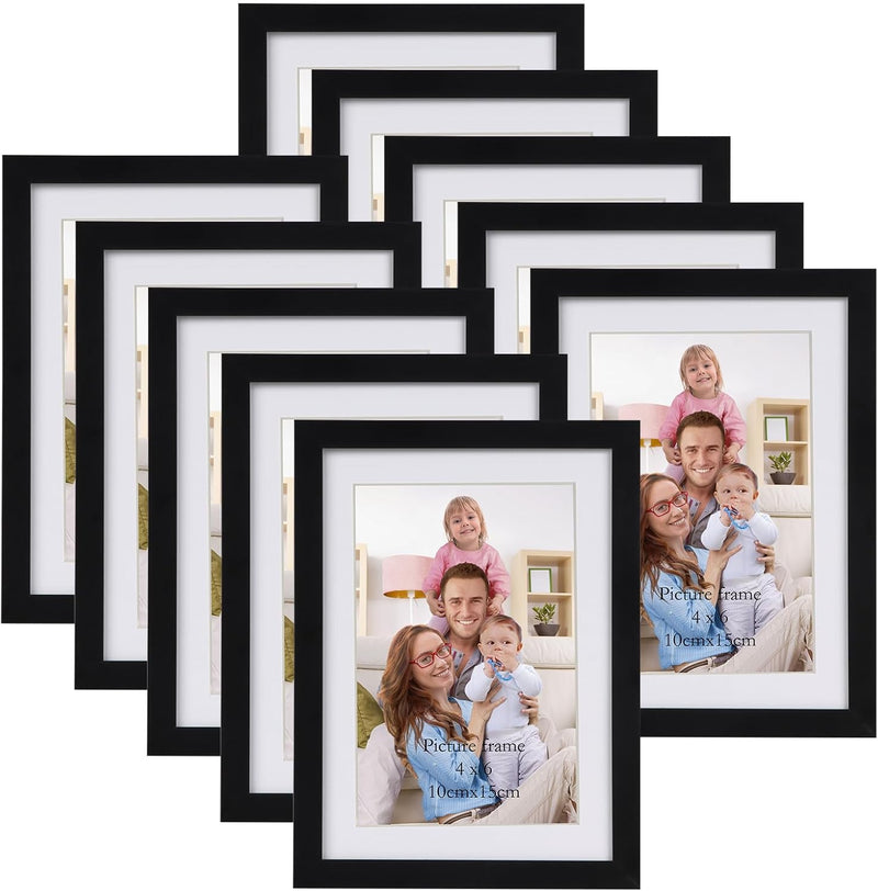 Giftgarden 10 Stück Bilderrahmen 10x15 cm mit Passepartout, Schwarz Fotorahmen Collage Set für 13x18