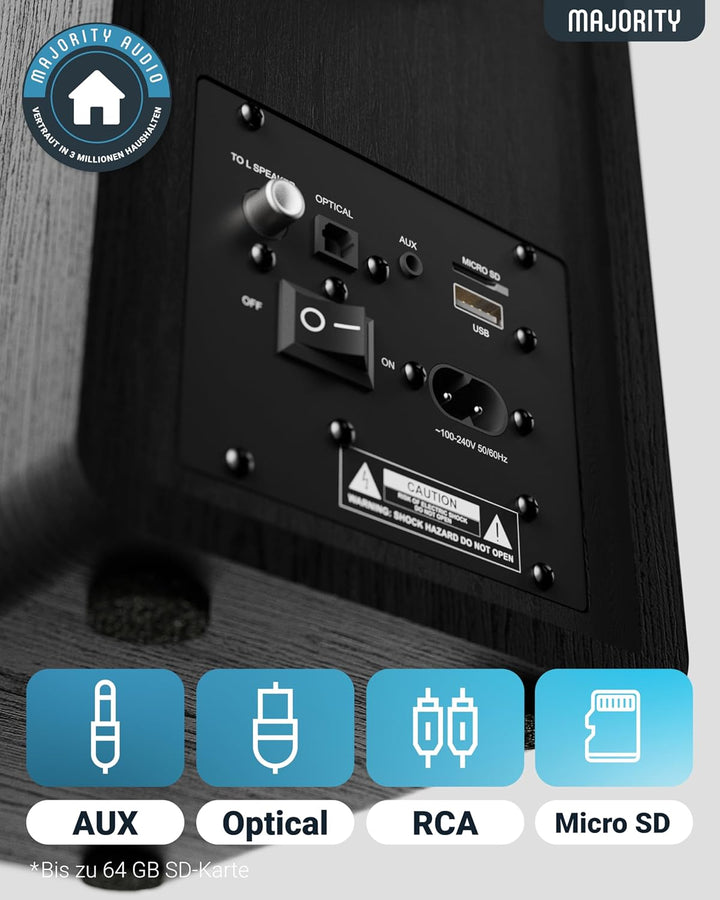 MAJORITY Aktive Regallautsprecher | Bluetooth-HiFi-Lautsprecher mit 70 Watts, gelber Kevlar-Lautspre