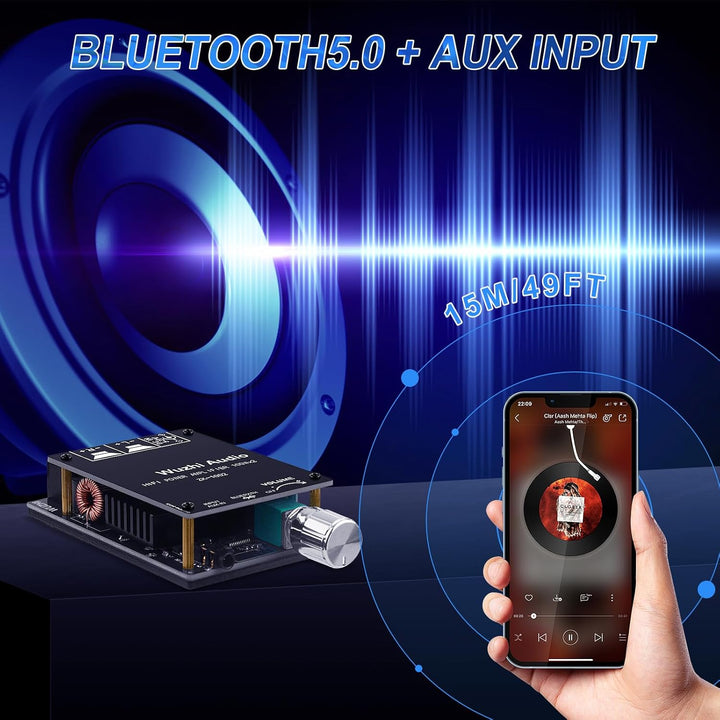 HiFi-Verstärker mit Bluetooth 5.0-Audioverstärkungskarte, ZK-1002 2.0-Kanal 100W x 2 Mini-Stereo-Lei