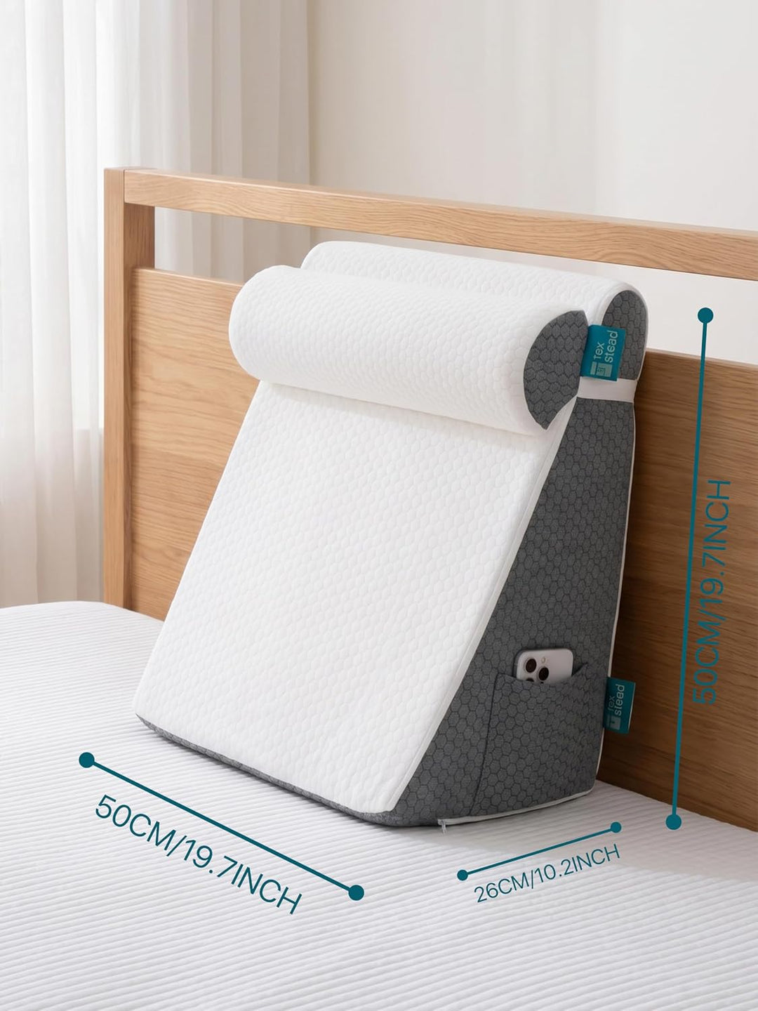 Keilkissen mit extra Nackenrolle, Bettkeilkissen für Schlafapnoe, Linderung von Säurereflux, Rückens