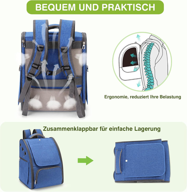 ALLSOPETS Katzenrucksack, Faltbarer Atmungsaktiver Hunderucksack mit Sonnenschutz für Klein Hunde un