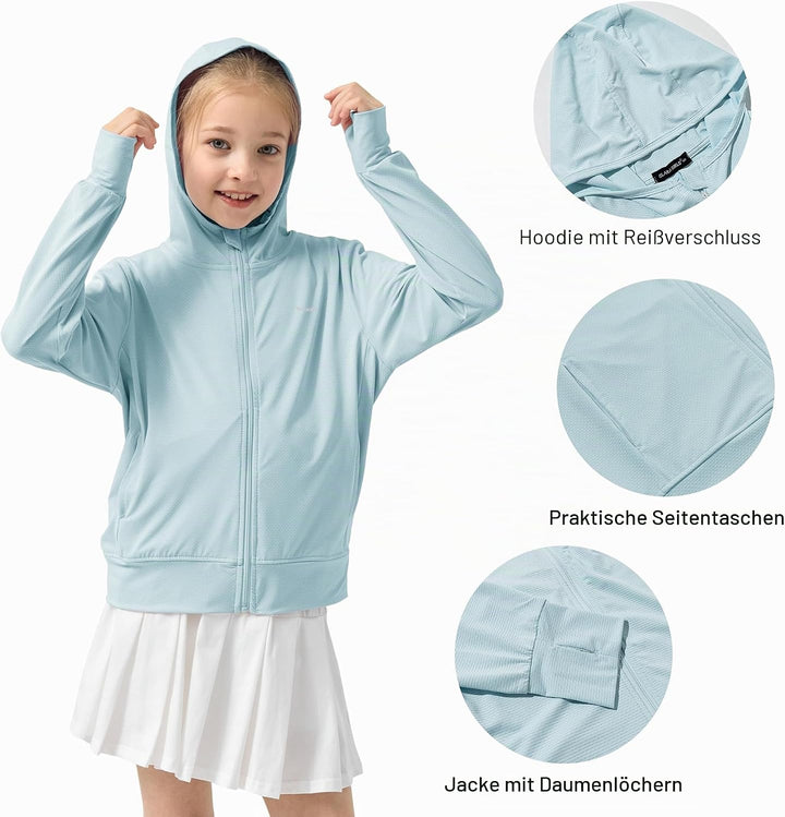 Rolanko Mädchen Sommerjacke mit Daumenlöchern Langarm Sonnenschutz Schnell Trocknend Reissverschluss