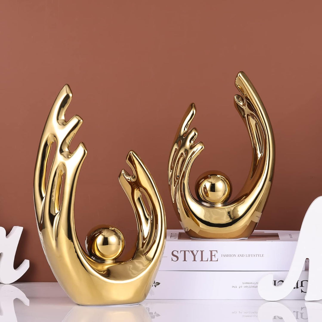 LCCCK 30.5 cm hoch, goldfarben, Moderne Wohnkultur-Akzente, Keramik-Kunststatue, Goldener TV-Ständer