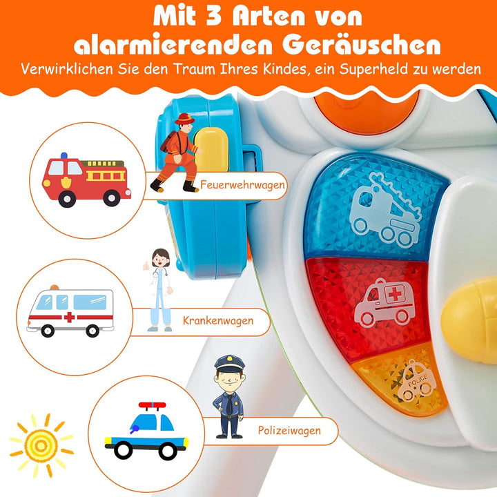 DREAMADE Musikspielzeug zum Cockpit-Thema, Spielzeug Kinder ab 3 Jahre, Lenkrad-Spielzeug mit zyklis