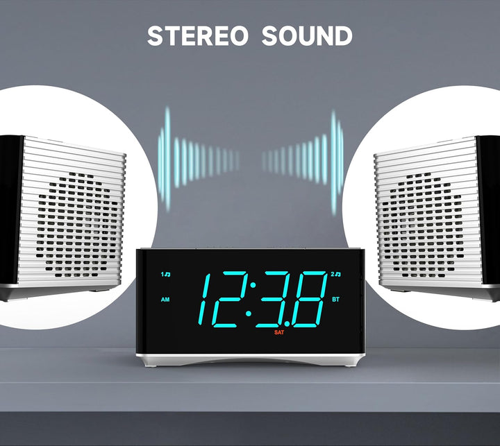 iTOMA Radiowecker，Bluetooth Stereo Lautsprecher, FM Radio, Dual Wecker, Snooze, Helligkeitsdimmer, U