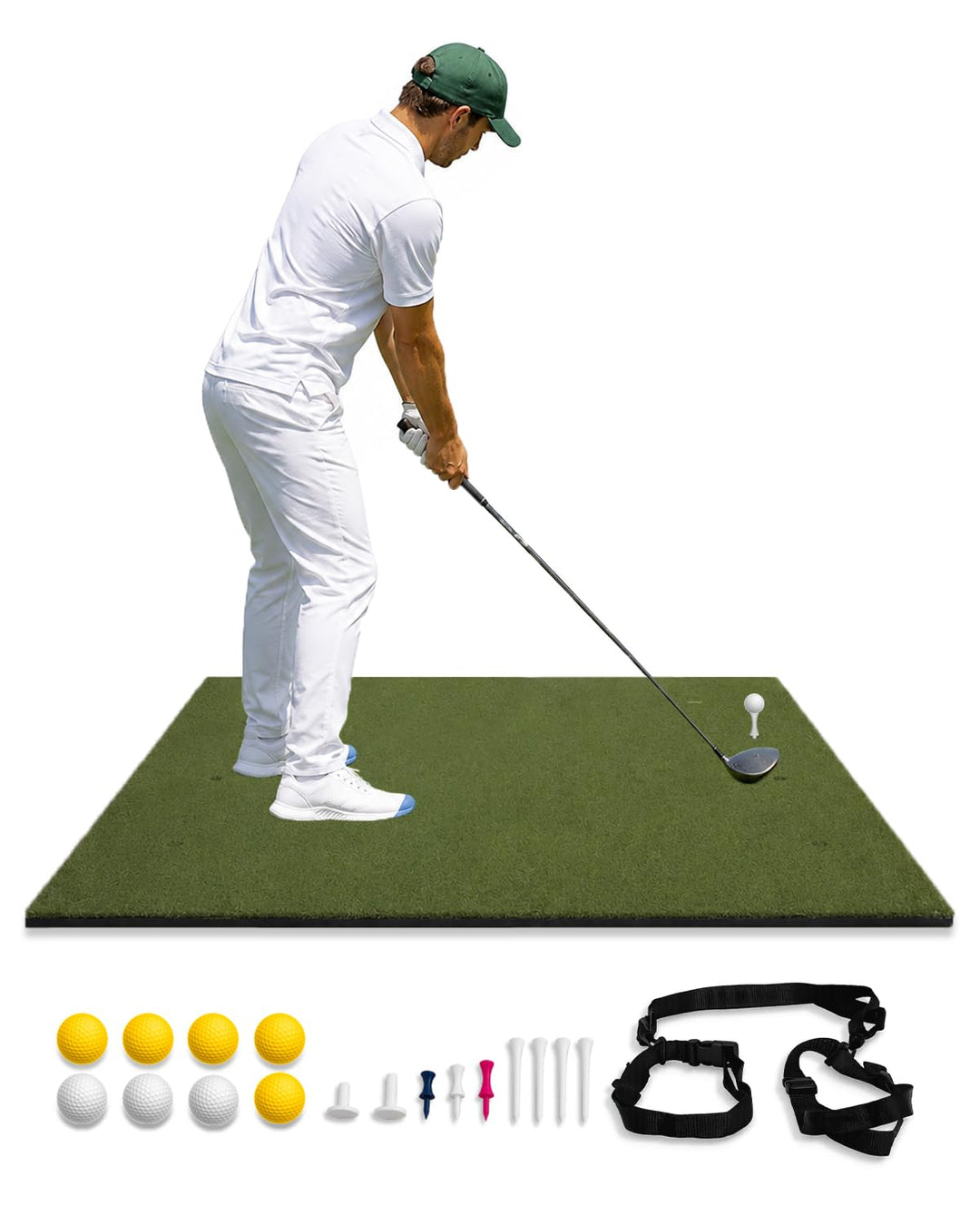 Golf-Schlagmatte für Indoor und Outdoor, Golf-Trainingsmatte mit Tragegurt, 10 PU-Golfbällen und 9 T