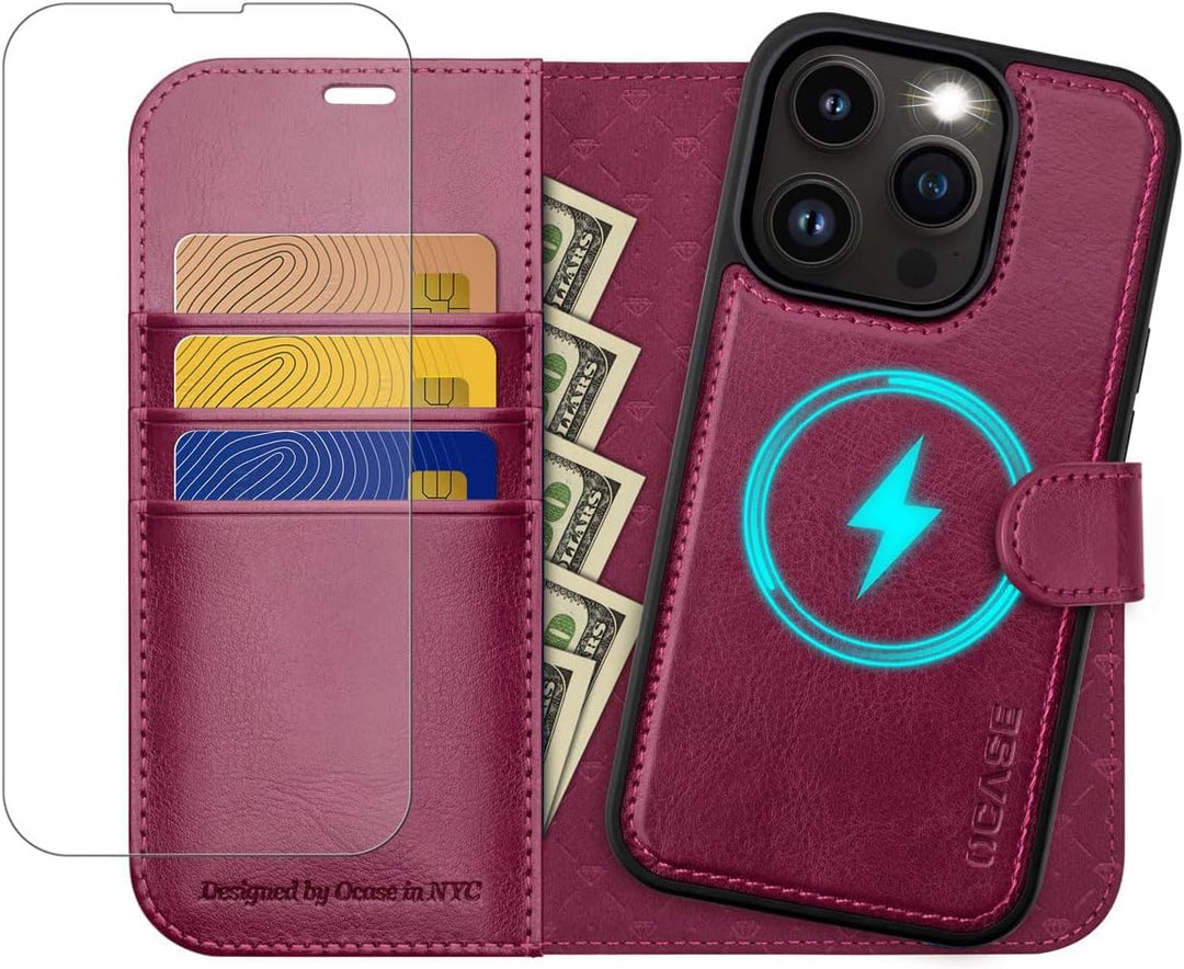 OCASE Hülle iPhone 14 Pro Max [Abnehmbare magnetische Hülle] [Kabelloses Laden] [Displayschutz] [Kar