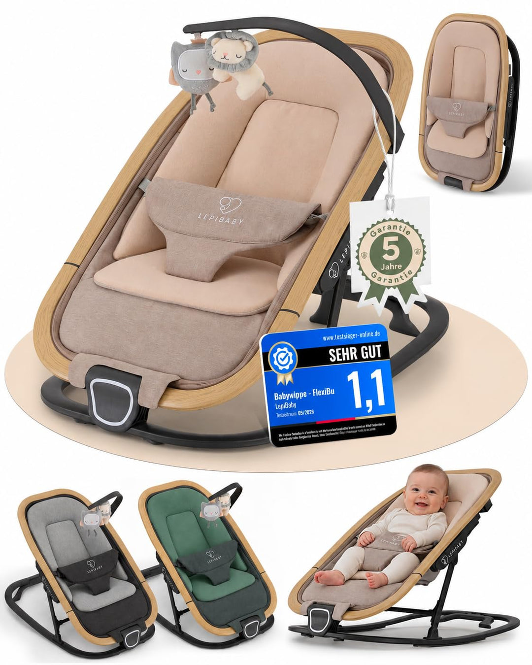 FlexiBu Babywippe Faltbar &amp; Verstellbar | Baby Wippe Neugeborenen bis 12 Monate | Bouncer Newborn-Ei