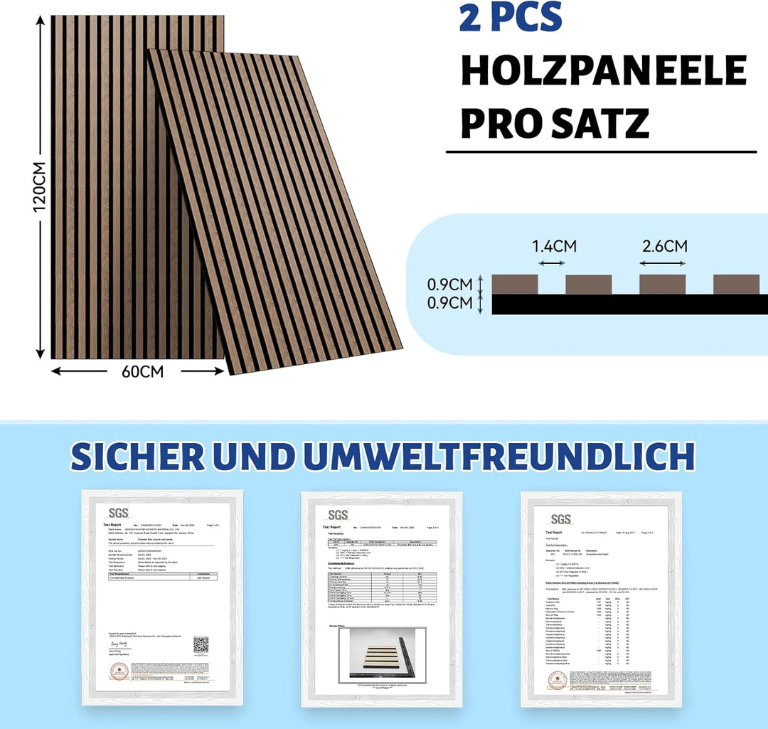 AKK-STAR Akustikpaneele 2er-Set - 1200 x 600 x 18 mm 1,44 m² Wandpaneele Holz - 3D Wandverkleidung m