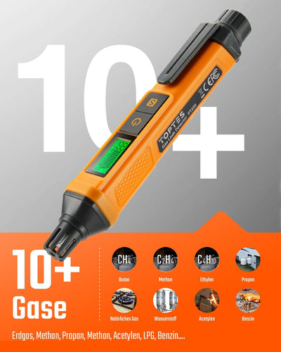 Gasmelder, Toptes PT205 Gaslecksuchgerät mit Akustischem und Optischem Alarm, Gasprüfgerät Mit %LEL-
