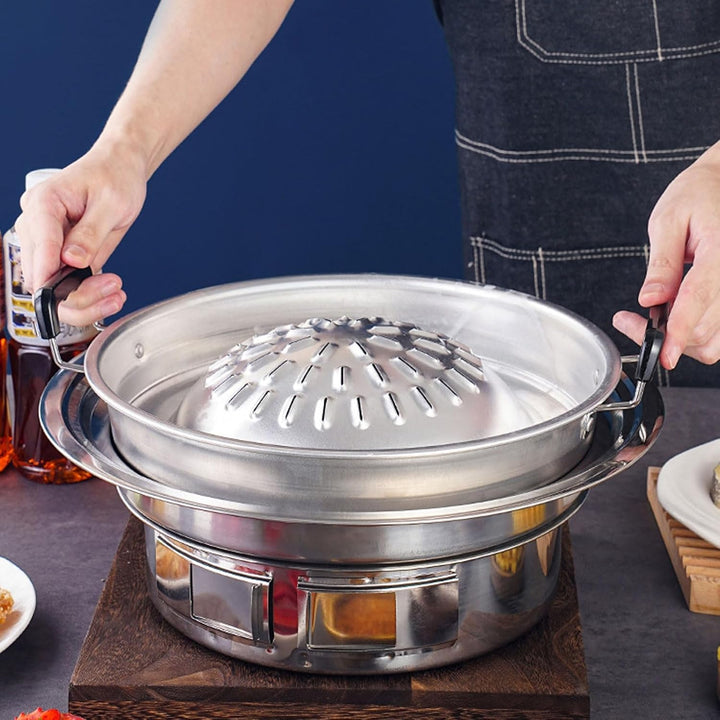 Thai Korean BBQ Grill Pfanne, 2 in 1 Sogar Heizung Heisstopf Grill Holzkohlewanne Eisen -Grillschale