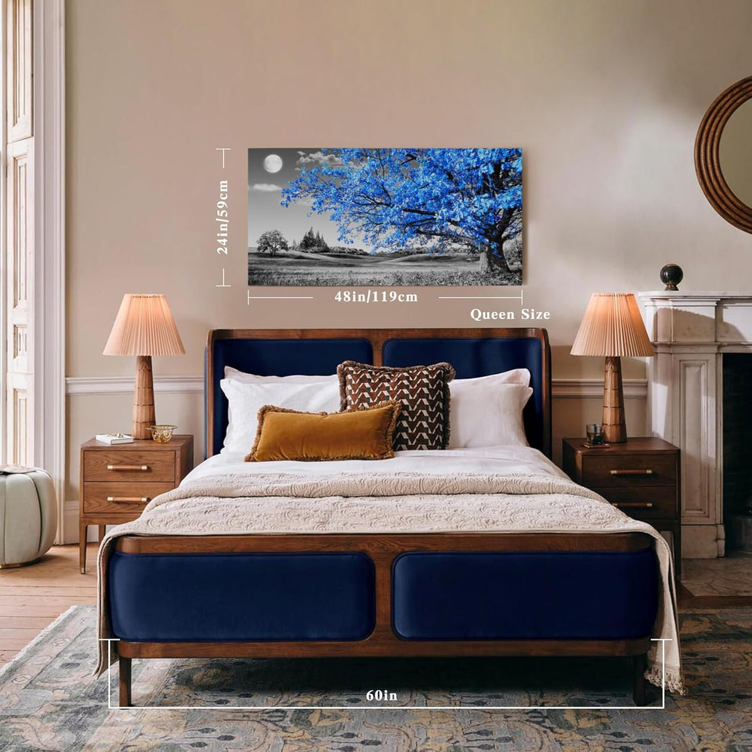 hyidecorart Leinwandbilder Gross 59x119 cm XXL Wohnzimmer, Modern Blaue Baum des Lebens Wandbilder m