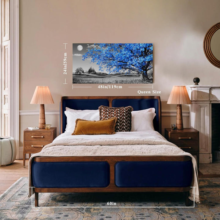 hyidecorart Leinwandbilder Gross 59x119 cm XXL Wohnzimmer, Modern Blaue Baum des Lebens Wandbilder m