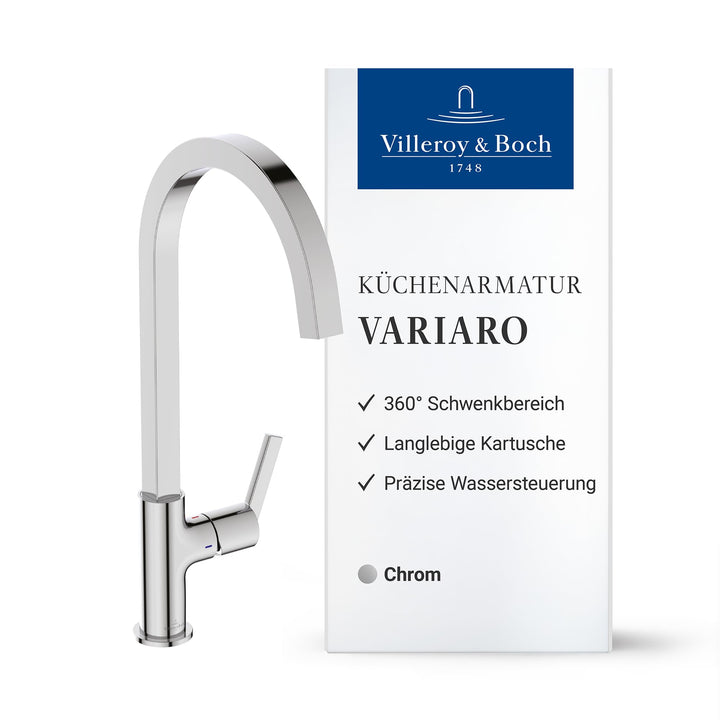 Villeroy &amp; Boch Variaro Küchenarmatur, Hochdruck Armatur Küche, 306 mm Auslaufhöhe, 360° schwenkbare