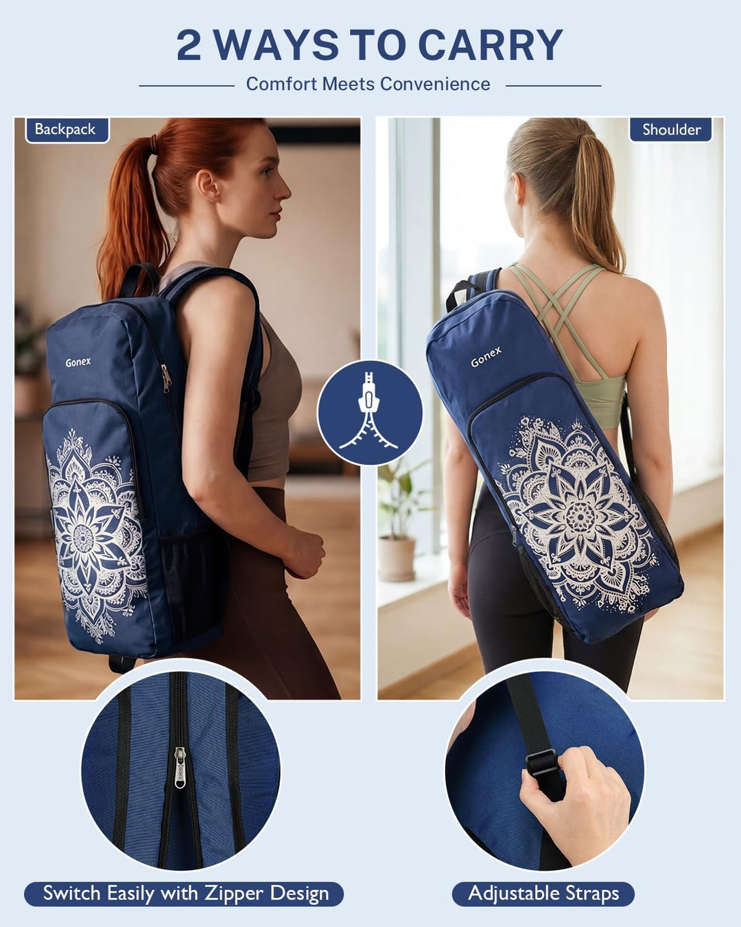 Gonex Yogatasche, Yoga-Rucksack mit Wasserdichter Tasche und Metallreissverschluss, Passend für Matt