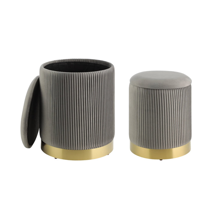 EGLO LIVING 2er Set Hocker mit Stauraum Mashike, Elegante Sitzhocker, runde Couch Beistellhocker, Po