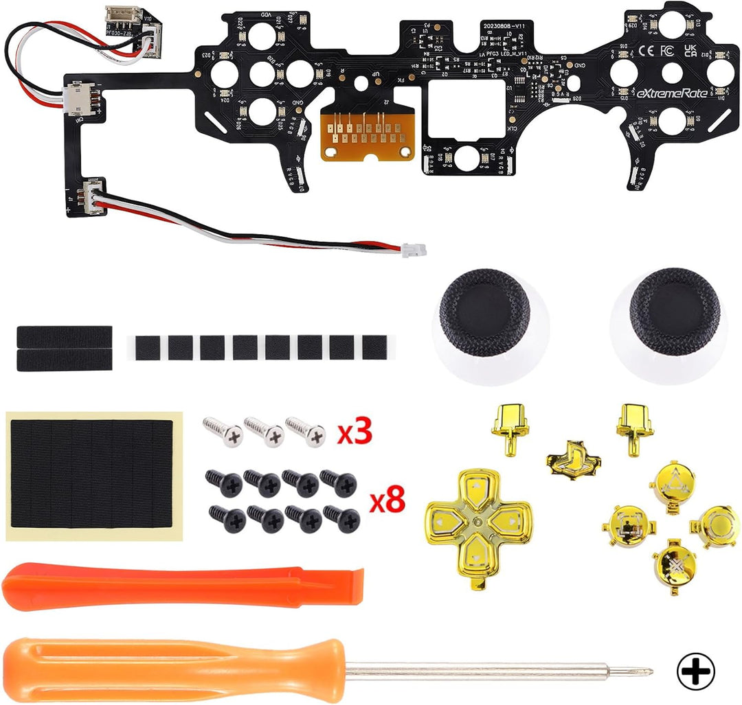 eXtremeRate DTF LED Kit für ps5 Controller BDM-030/040, Ersatz leucht D-Pad Thumbstick Share/Option/