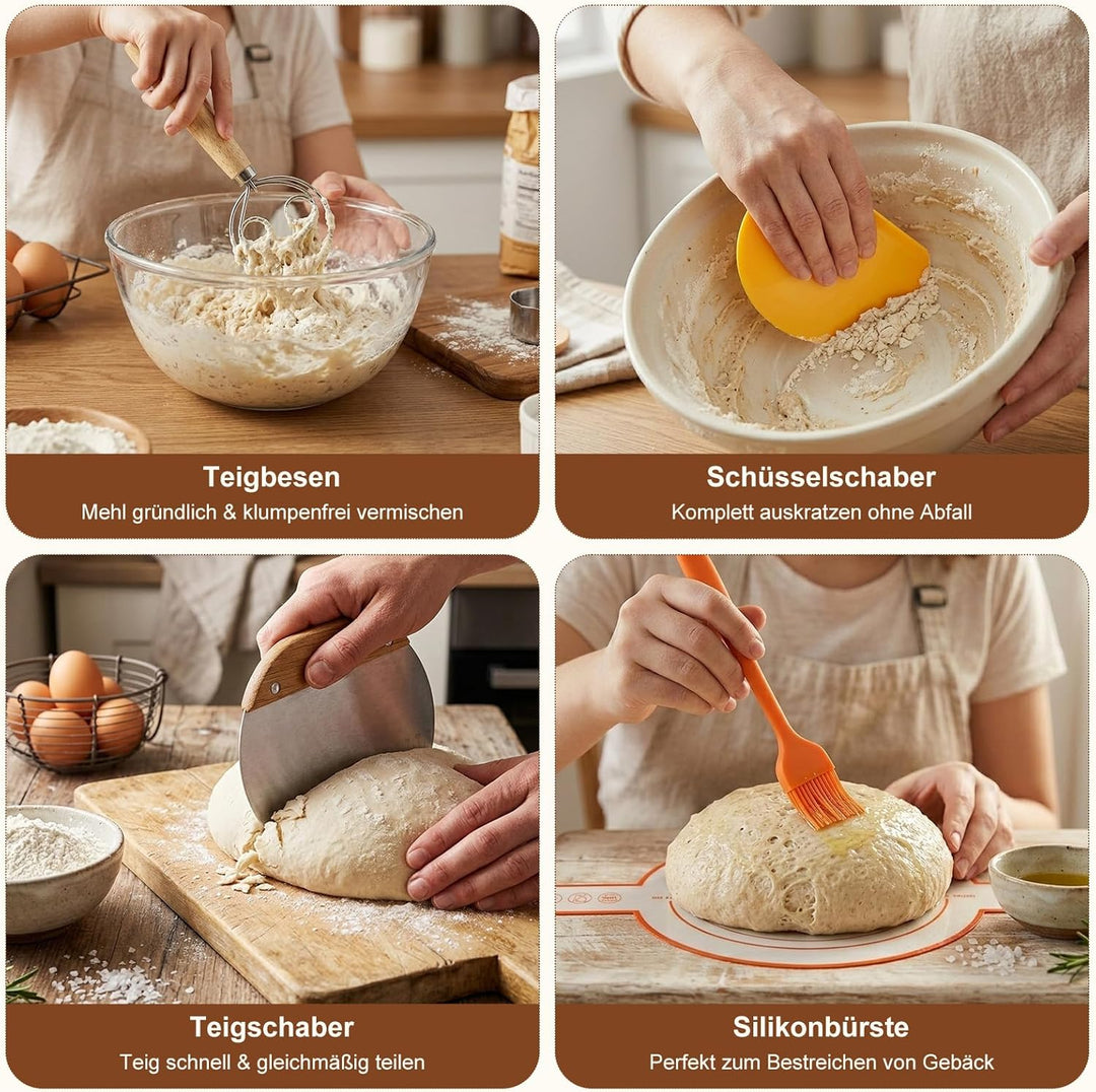 Sauerteig Starter Set, 2 Gärkörbchen aus Reinem Naturrattan(23cm Rund & 25cm Oval), Lebensmittelecht