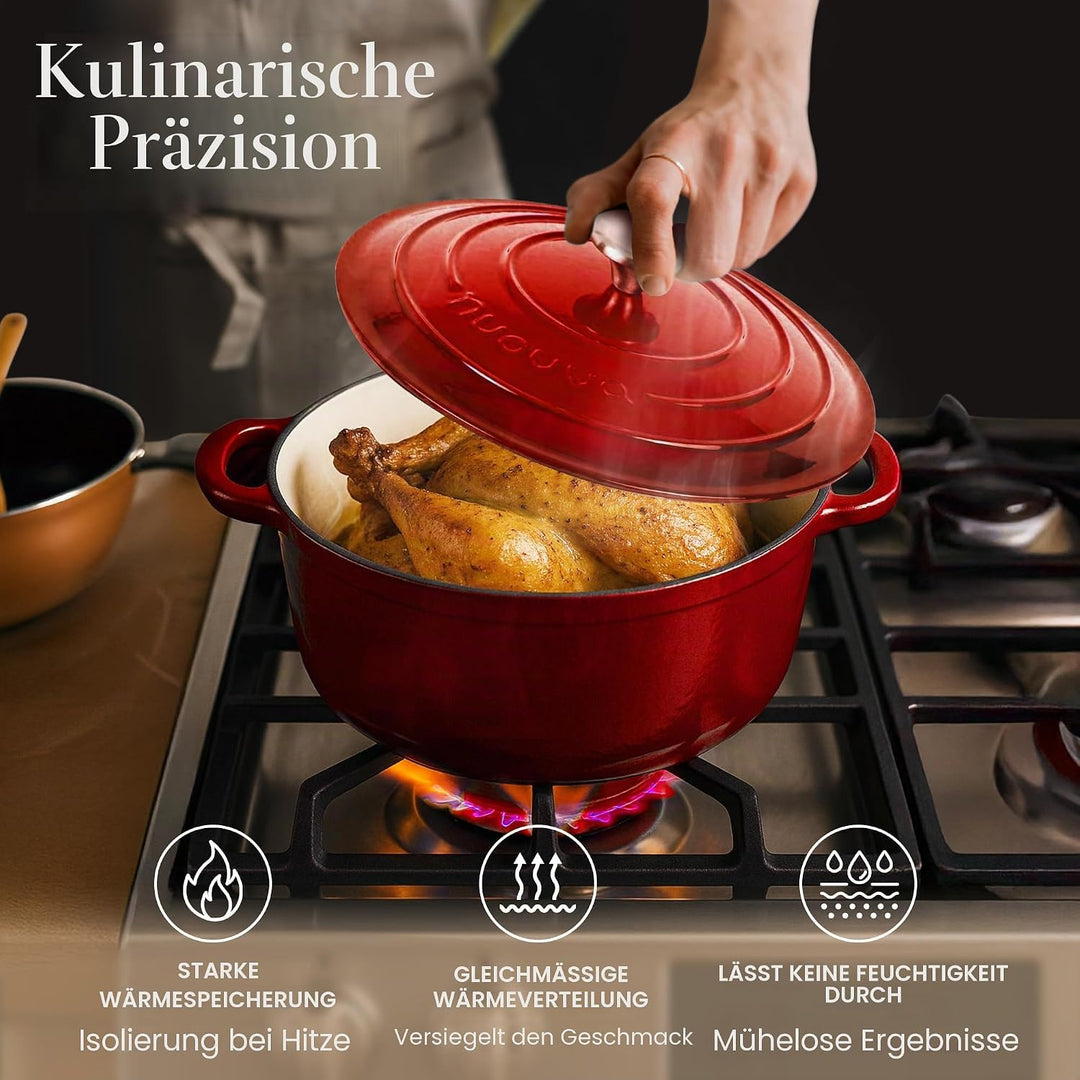 Gusseisen-Topf mit Deckel – Emaille-Schmortopf mit Antihaft, Ofenfest bis 260°C – Robuster Dutch Ove