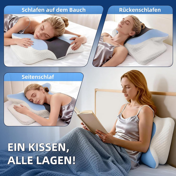 Nackenkissen Kopfkissen Mit Memory Foam - Orthopädische Schmetterlingsform Für Seitenschläfer, Abneh