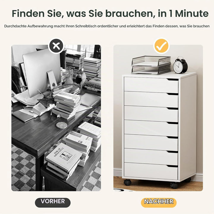 SogesHome Aktenschrank Rollcontainer Büroschrank Aufbewahrungsschrank aus Holz auf Rollen mit Schubl