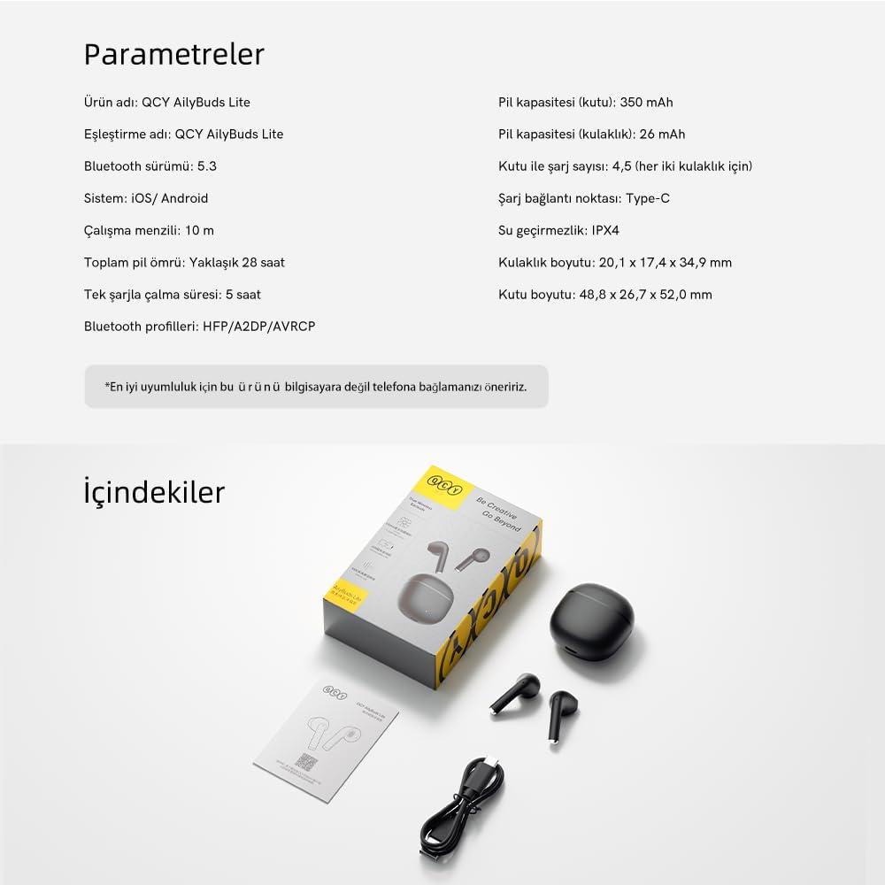 QCY AilyBuds Lite ENC Noise Cancelling Bluetooth 5.3 Wireless Kopfhörer - Schwarz