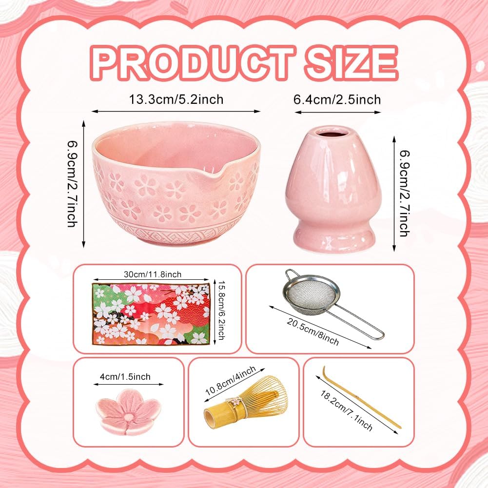 Matcha Set mit Matcha Besen Schale Zubehör 7 Teilig für Anfänger Rosa, Rosa