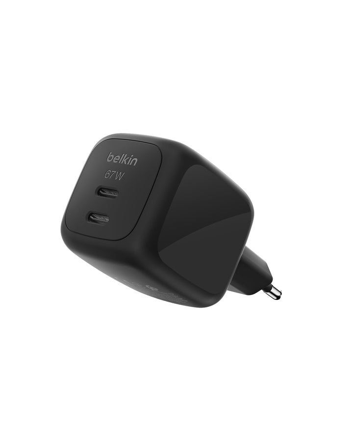 Belkin SmartProtect 2-Port USB C Ladegerät, 67W, GaN-Ladegerät, 2X USB-C, Schnellladen für Geräte wi