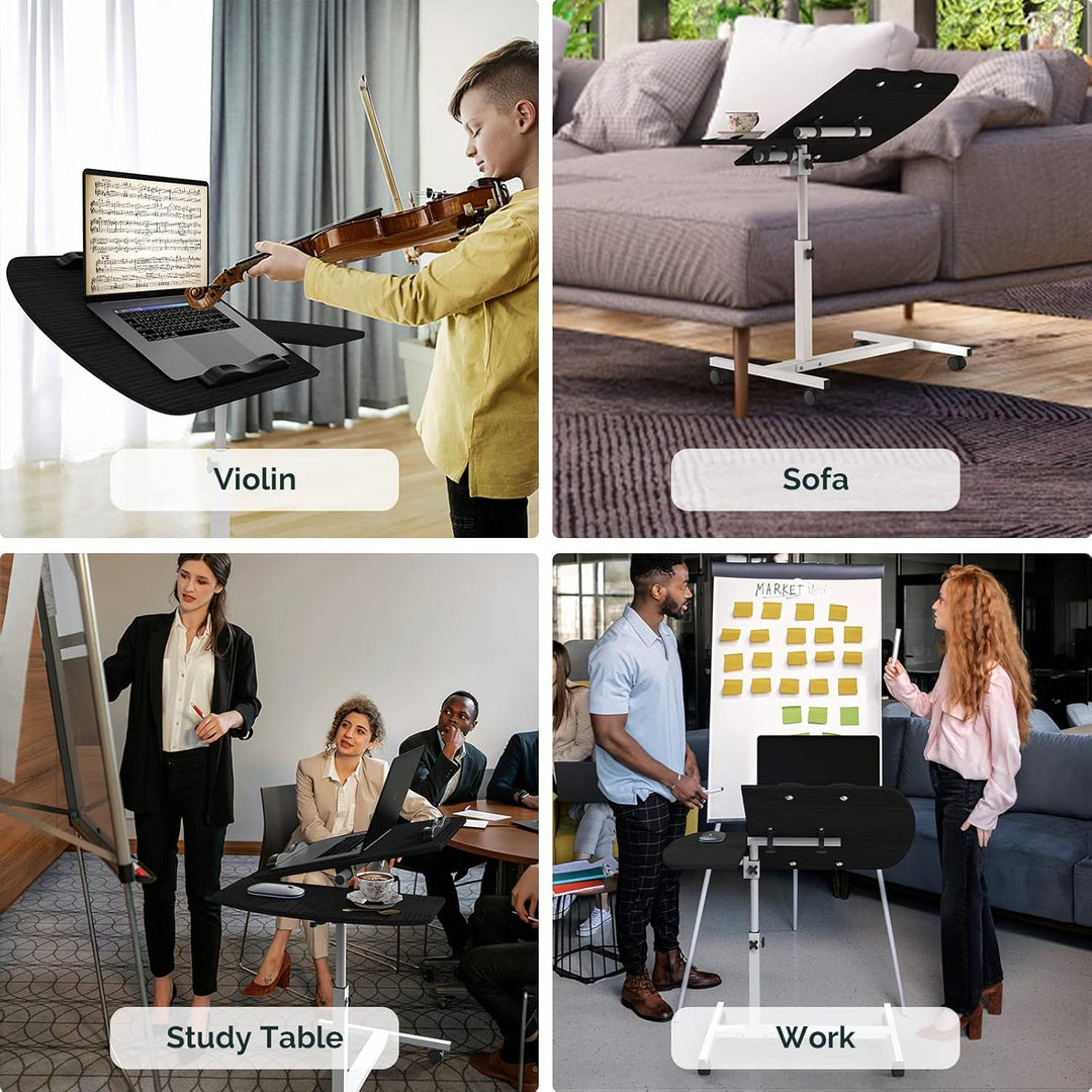 Laptoptisch Höhenverstellbar 61-91 cm, 60×40cm Mobiler Stehtisch mit 4 Rollen & 2 Stopp-Leisten, Übe
