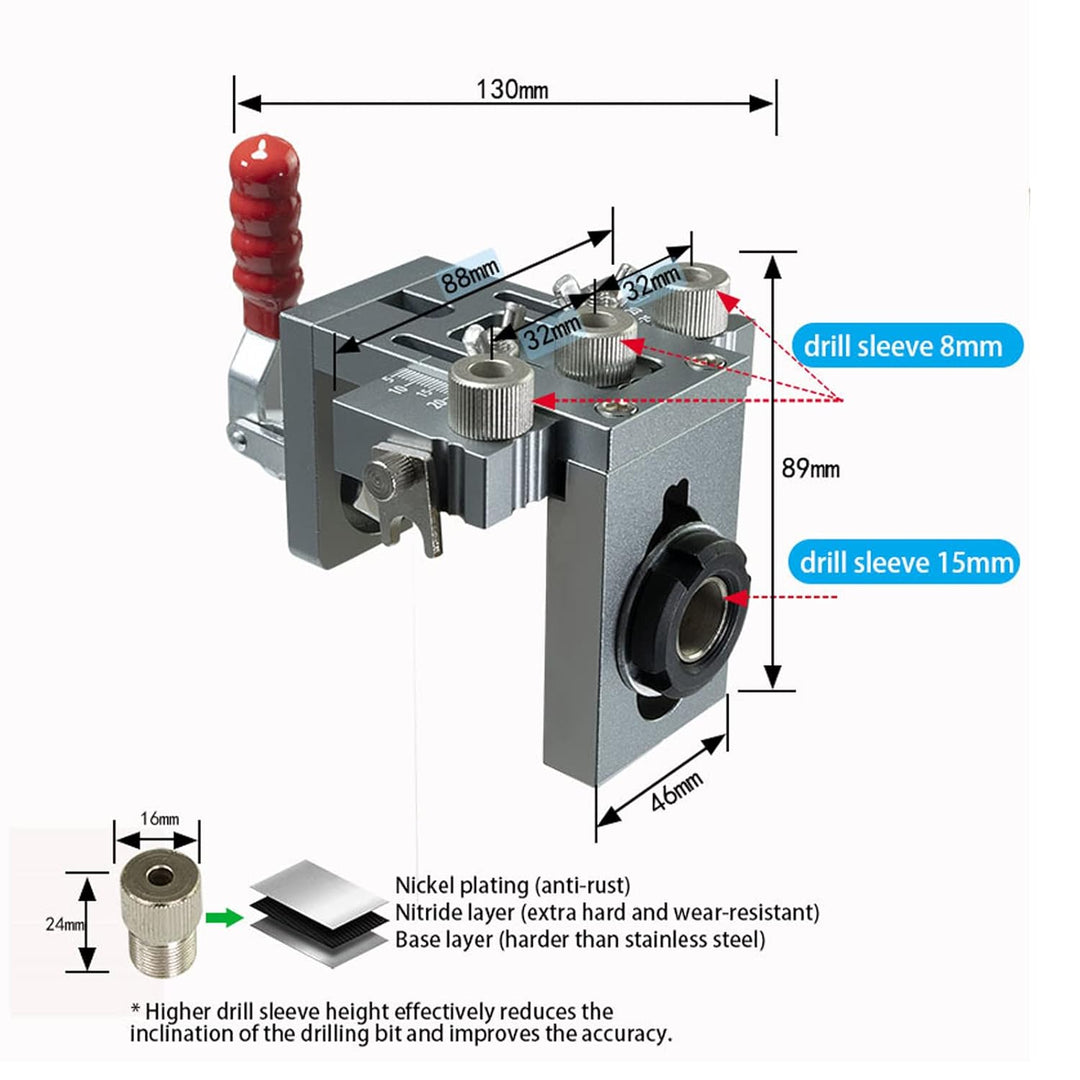 Pocket Hole Jig Set,CEIEVER Bohrschablone 4 in 1 Taschenloch bohrhilfe 6/8/10/15mm Multifunktion Boh